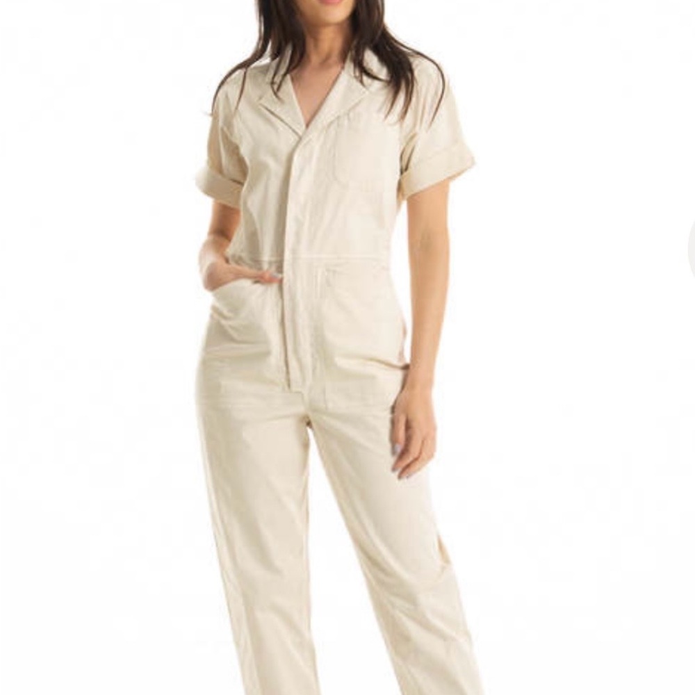 Alex Mill Standard Cotton Jumpsuit in color Oatmilk-Size M